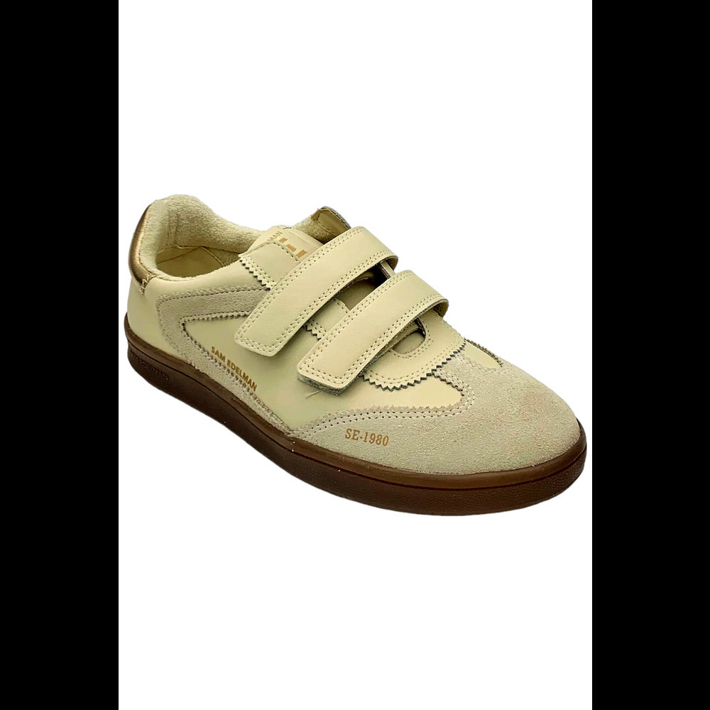 Sam Edelman Talia Hook & Loop Sneakers Ivory/Gold Leather - Medium